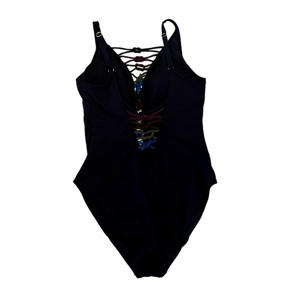 Bleu Rod Beattie Black Lace Down Jewel Tone Criss Cross One-Piece Swimsu… - Picture 1 of 9